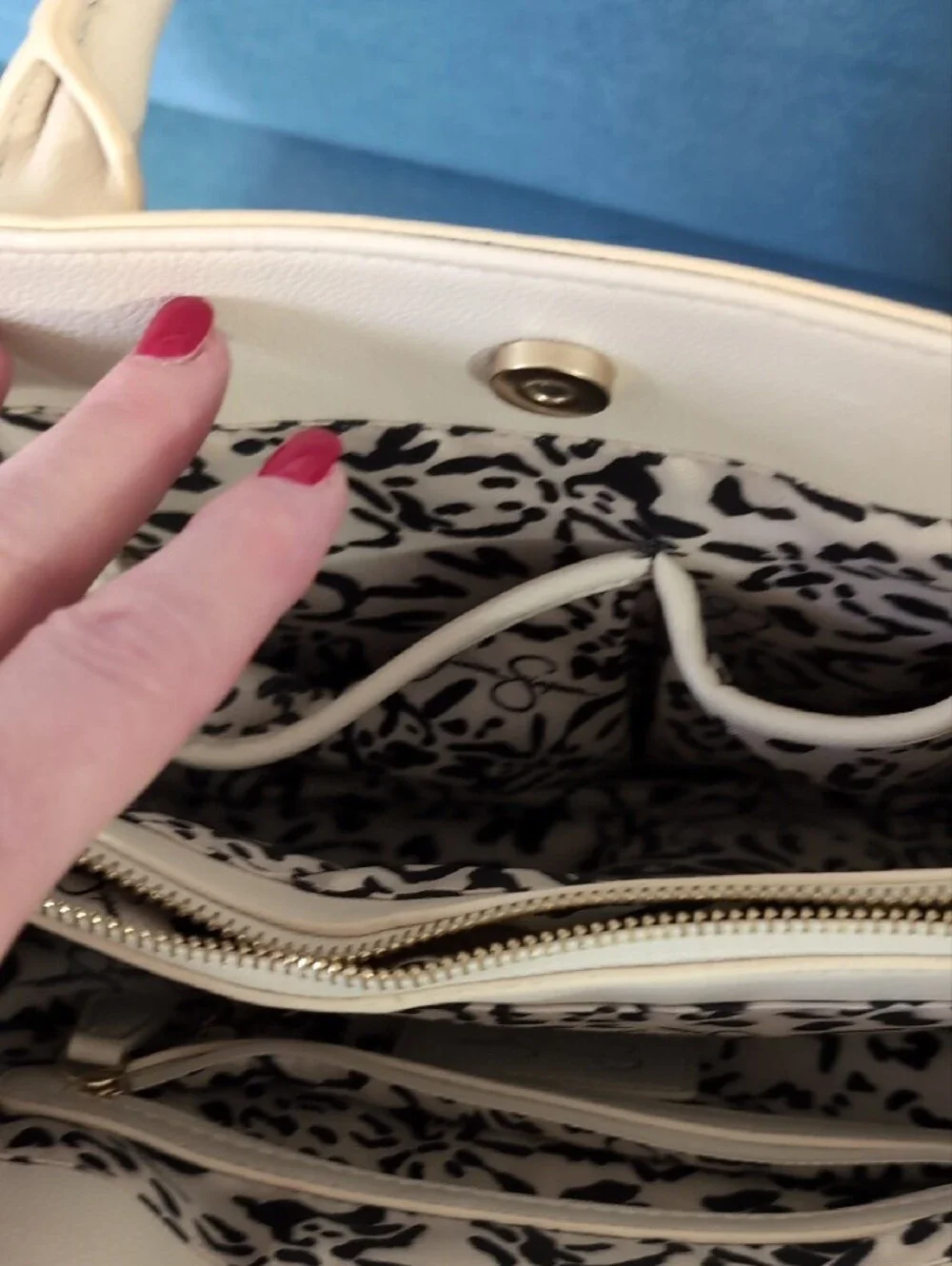 Jessica Simpson Cream Floral Applique Satchel with Gold Charm